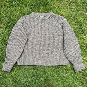 James Street Co Chunky Lowe Knit Sweater Alpaca Merino Wool Charcoal Gray Med